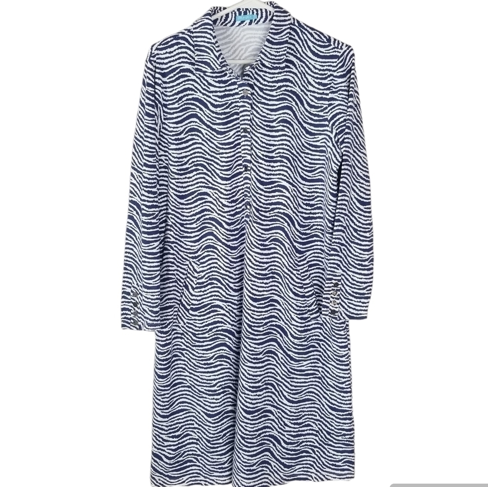 J. Mclaughlin Blue/White Striped Long Sleeve Catalina Cloth Shirt Dress Size L